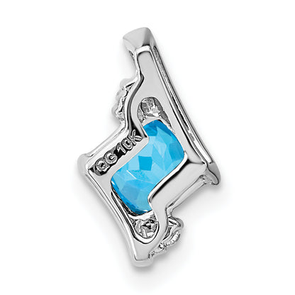 Sterling Silver Antique Cushion Blue Topaz and Real Diamond Pendant