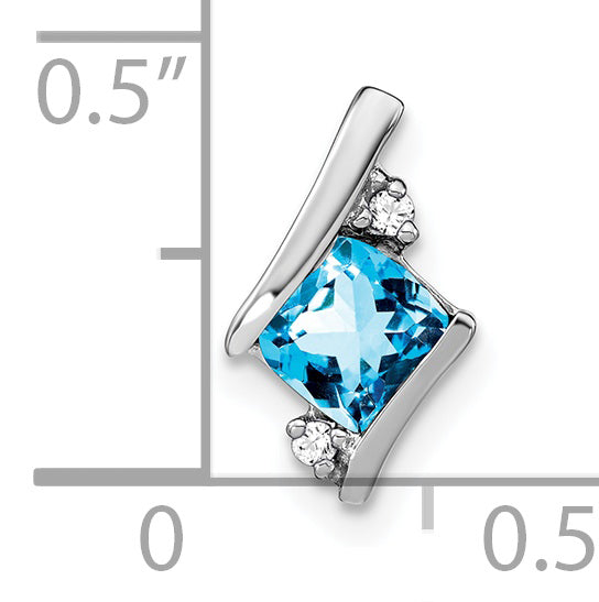 Sterling Silver Antique Cushion Blue Topaz and Real Diamond Pendant