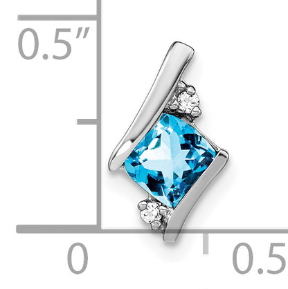 Sterling Silver Antique Cushion Blue Topaz and Real Diamond Pendant