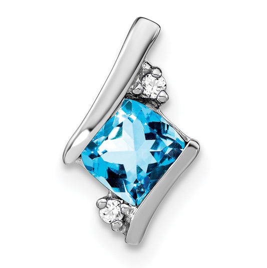 Sterling Silver Antique Cushion Blue Topaz and Real Diamond Pendant