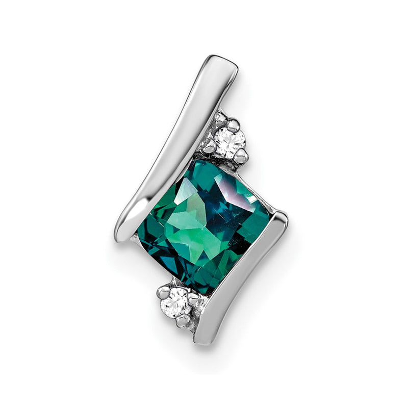 10K White Gold Cushion Cr. Alexandrite And Diamond Chain Slide