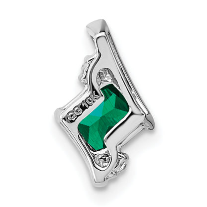 10K White Gold Cushion Cr. Emerald And Diamond Chain Slide