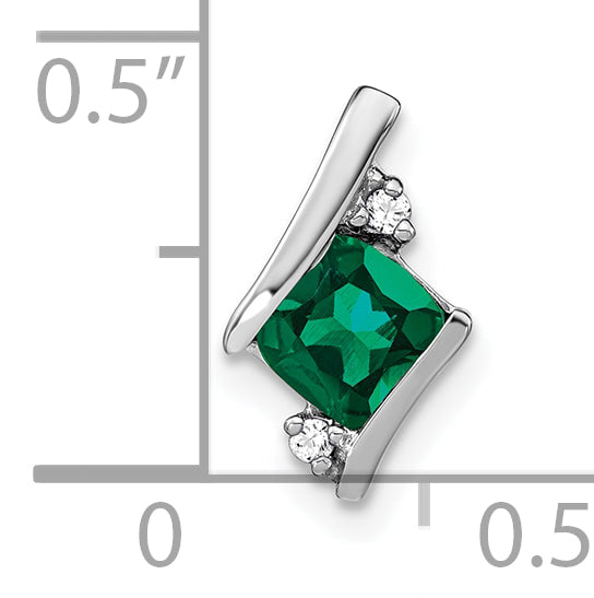 10K White Gold Cushion Cr. Emerald And Diamond Chain Slide