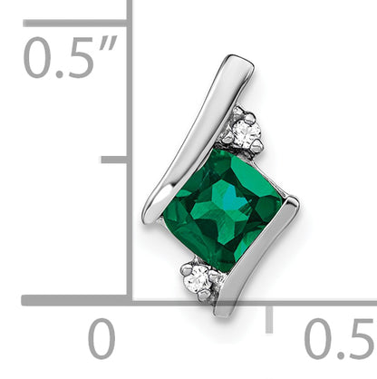 10K White Gold Cushion Cr. Emerald And Diamond Chain Slide
