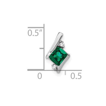 10K White Gold Cushion Cr. Emerald And Diamond Chain Slide