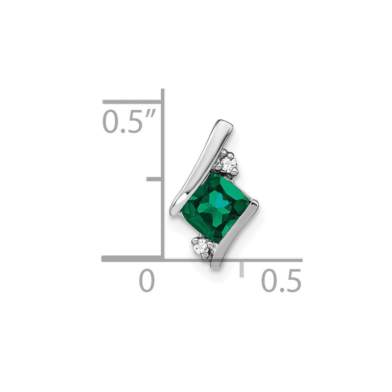 10K White Gold Cushion Cr. Emerald And Diamond Chain Slide