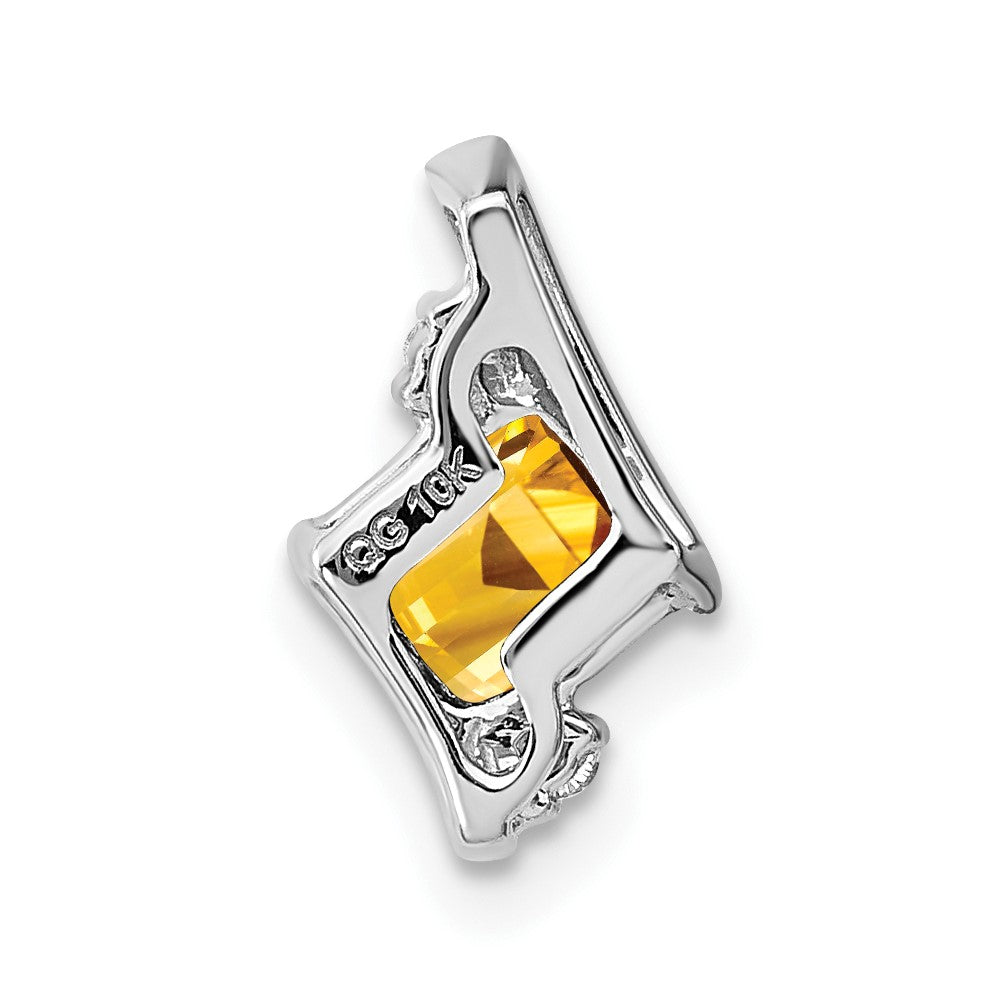 10K White Gold Cushion Citrine And Diamond Chain Slide