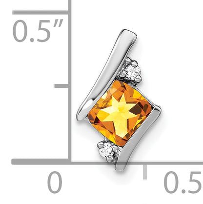 10K White Gold Cushion Citrine And Diamond Chain Slide