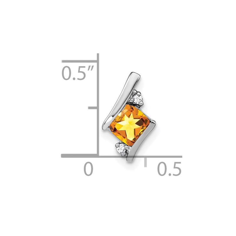 10K White Gold Cushion Citrine And Diamond Chain Slide