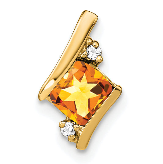 10K Yellow Gold Cushion Citrine And Diamond Chain Slide