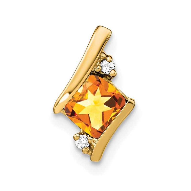 10K Yellow Gold Cushion Citrine And Diamond Chain Slide