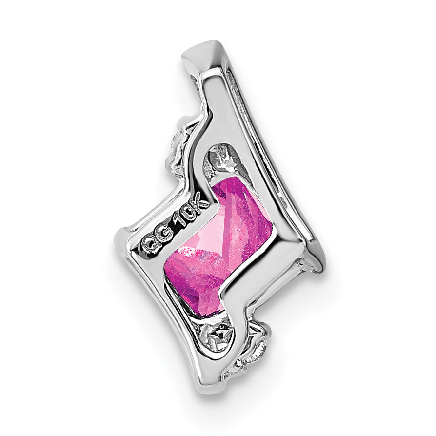10K White Gold Cushion Cr. Pink Sapphire And Diamond Chain Slide