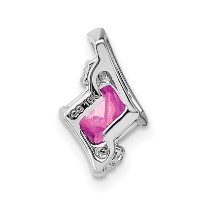 10K White Gold Cushion Cr. Pink Sapphire And Diamond Chain Slide