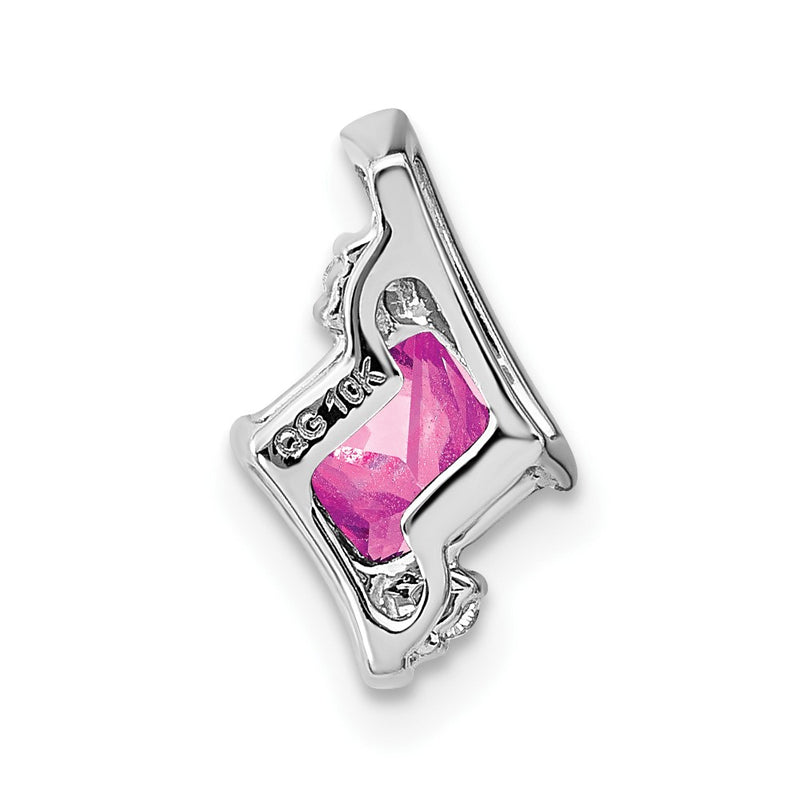 10K White Gold Cushion Cr. Pink Sapphire And Diamond Chain Slide