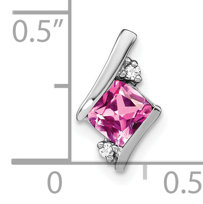 10K White Gold Cushion Cr. Pink Sapphire And Diamond Chain Slide