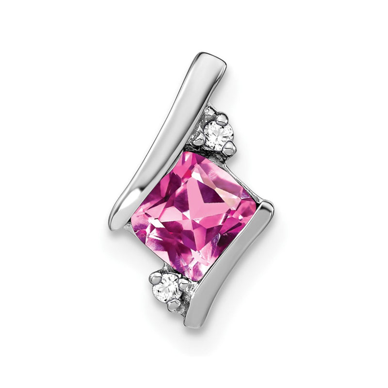 10K White Gold Cushion Cr. Pink Sapphire And Diamond Chain Slide