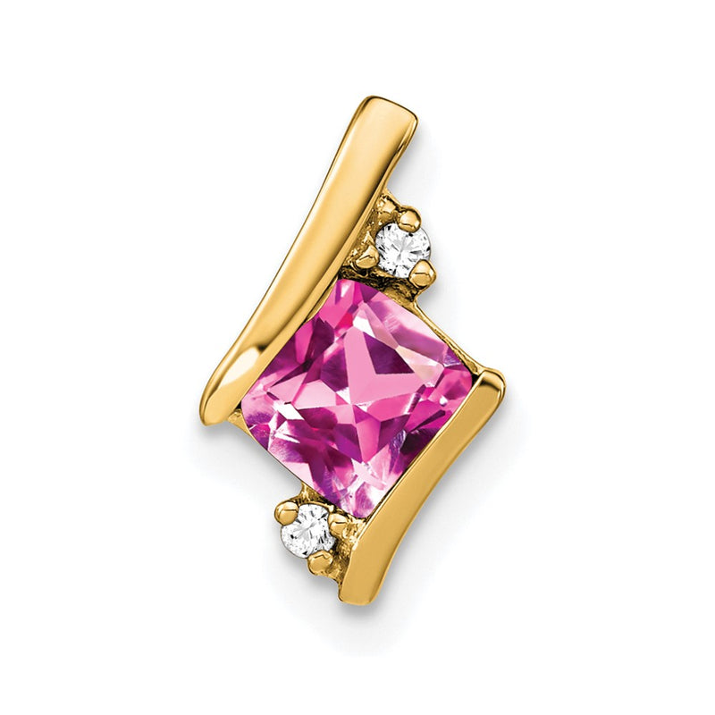 10K Yellow Gold Cushion Cr. Pink Sapphire And Diamond Chain Slide