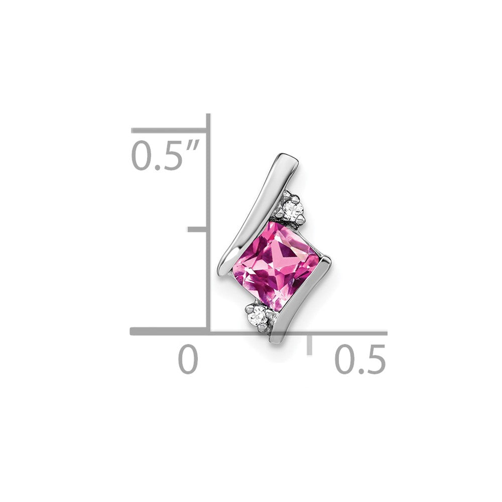 14K White Gold Cushion Cr. Pink Sapphire and Diamond Chain Slide