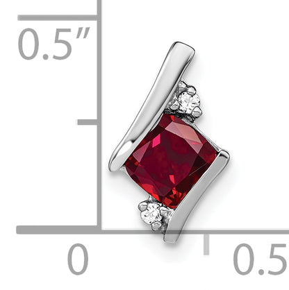 10K White Gold Cushion Cr. Ruby And Diamond Chain Slide