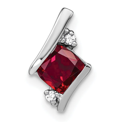 10K White Gold Cushion Cr. Ruby And Diamond Chain Slide