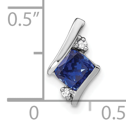 10K White Gold Cushion Cr. Sapphire And Diamond Chain Slide