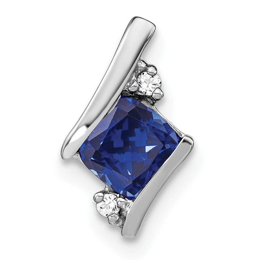 10K White Gold Cushion Cr. Sapphire And Diamond Chain Slide