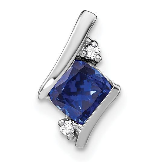 10K White Gold Cushion Cr. Sapphire And Diamond Chain Slide