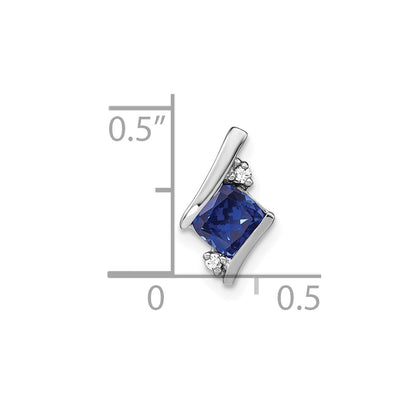 14K White Gold Cushion Cr. Sapphire and Diamond Chain Slide