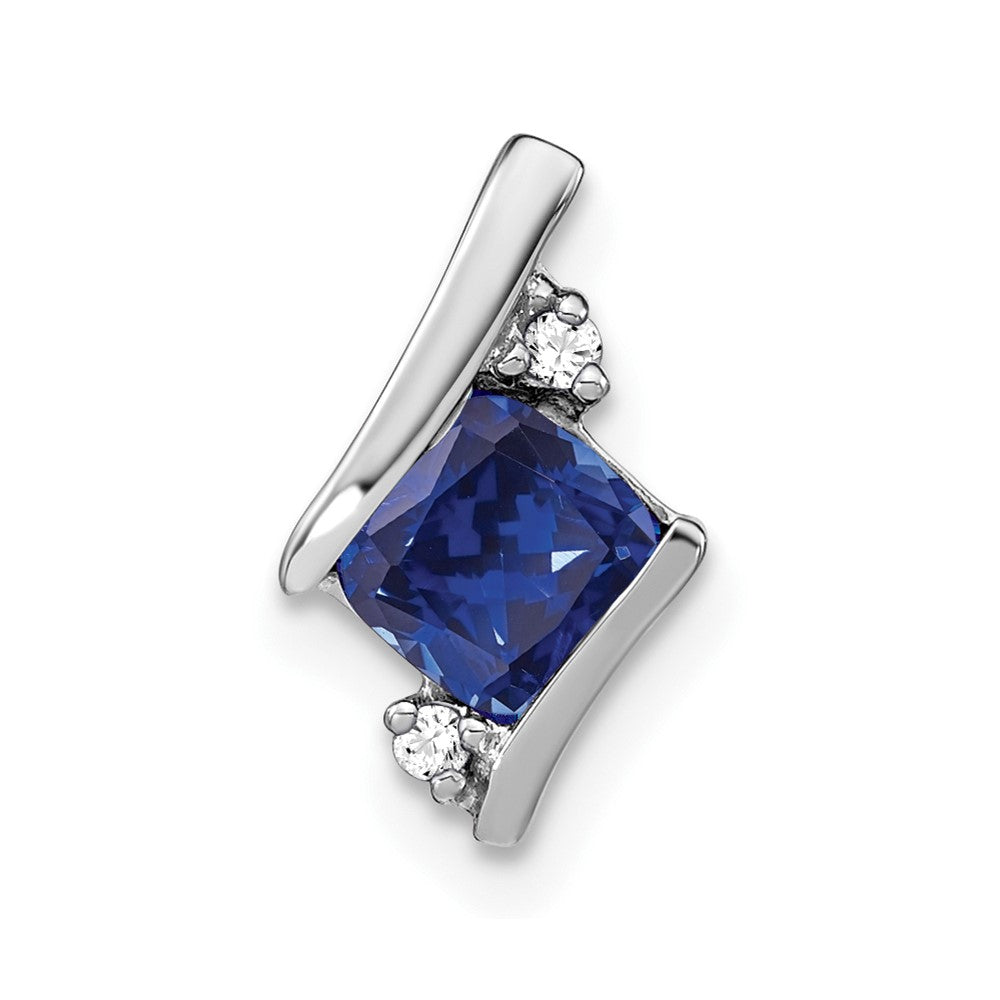 14K White Gold Cushion Cr. Sapphire and Diamond Chain Slide