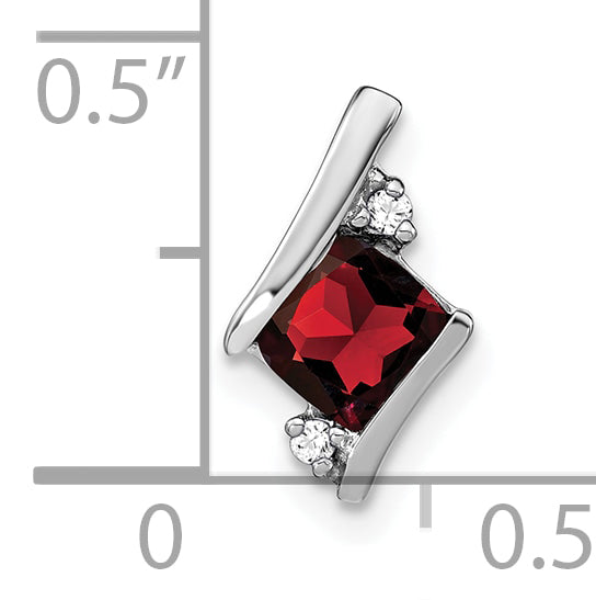 10K White Gold Cushion Garnet And Diamond Chain Slide