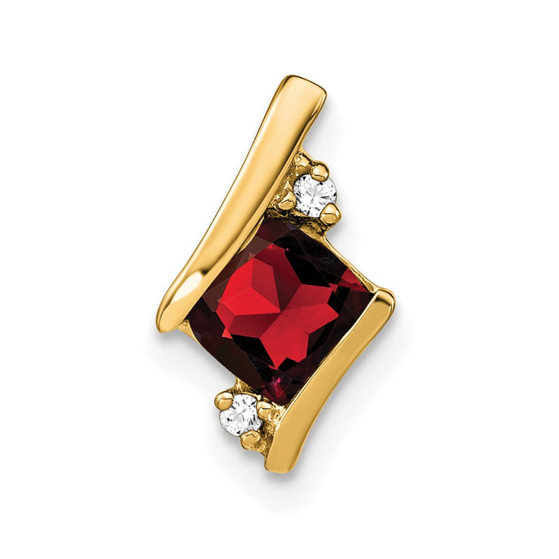 10K Yellow Gold Cushion Garnet And Diamond Chain Slide