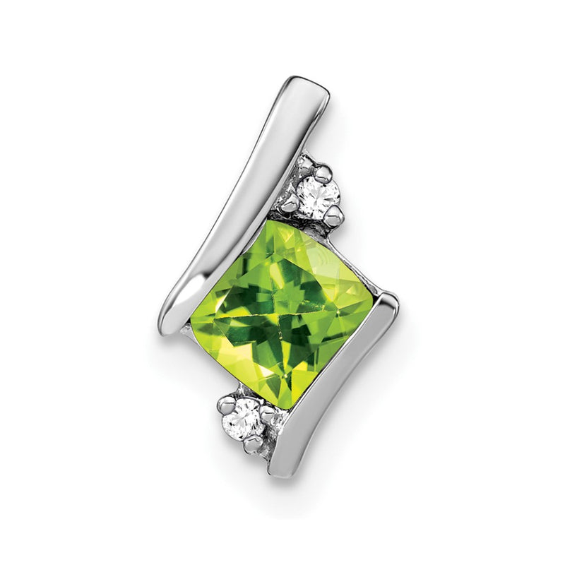 10K White Gold Cushion Peridot And Diamond Chain Slide