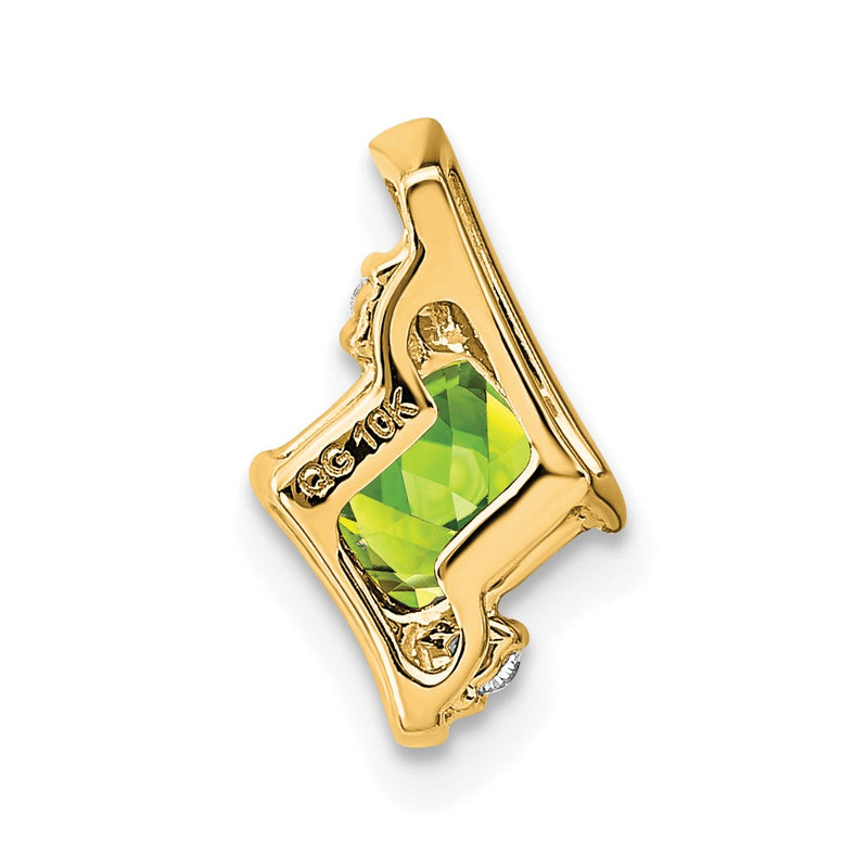 10K Yellow Gold Cushion Peridot And Diamond Chain Slide