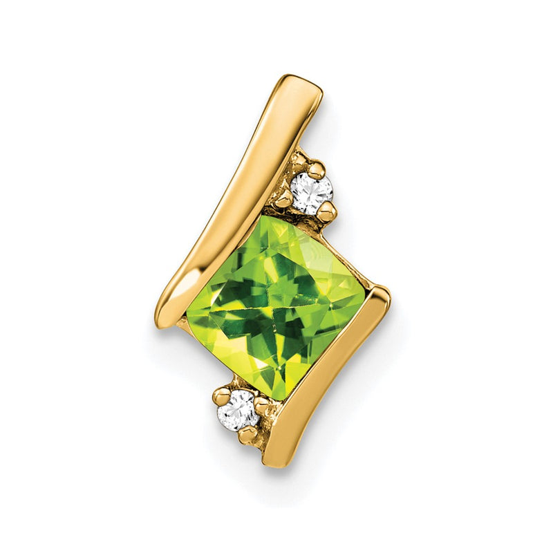 10K Yellow Gold Cushion Peridot And Diamond Chain Slide