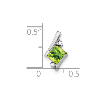 14K White Gold Cushion Peridot and Diamond Chain Slide
