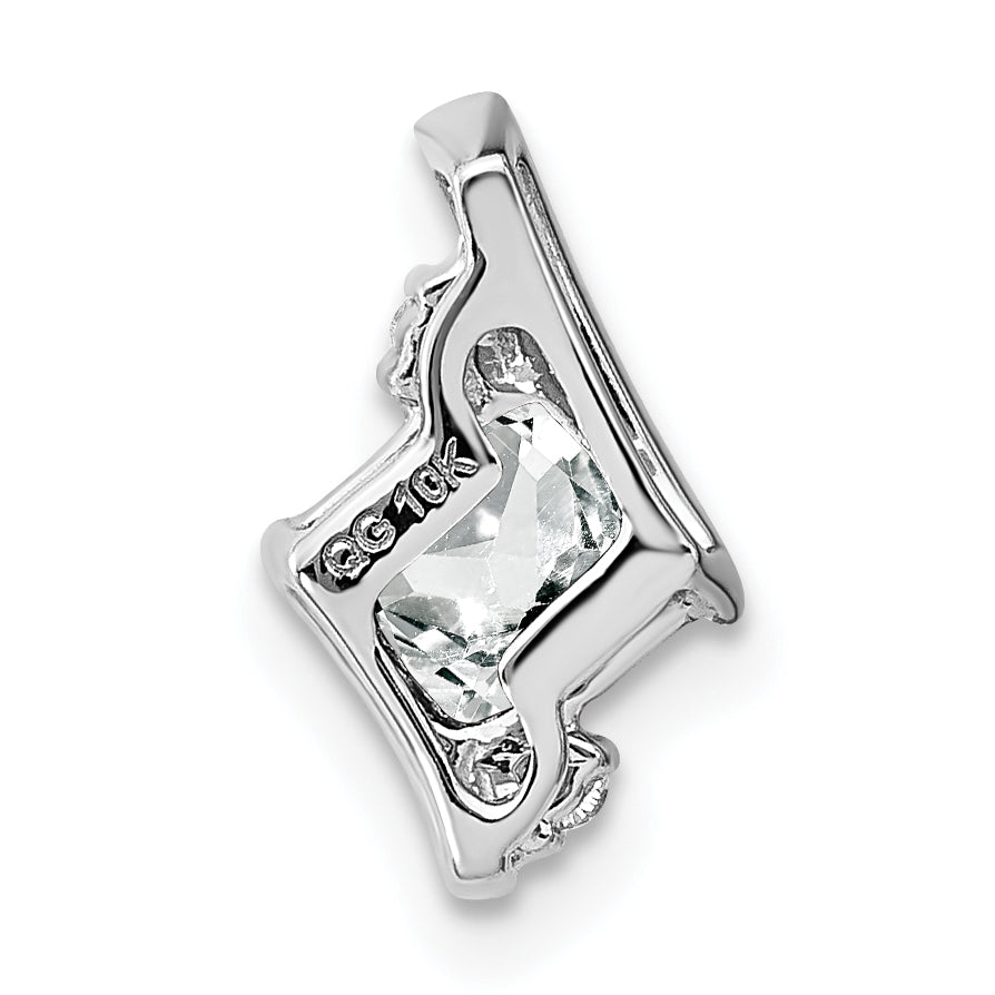 10K White Gold Cushion Topaz And Diamond Chain Slide