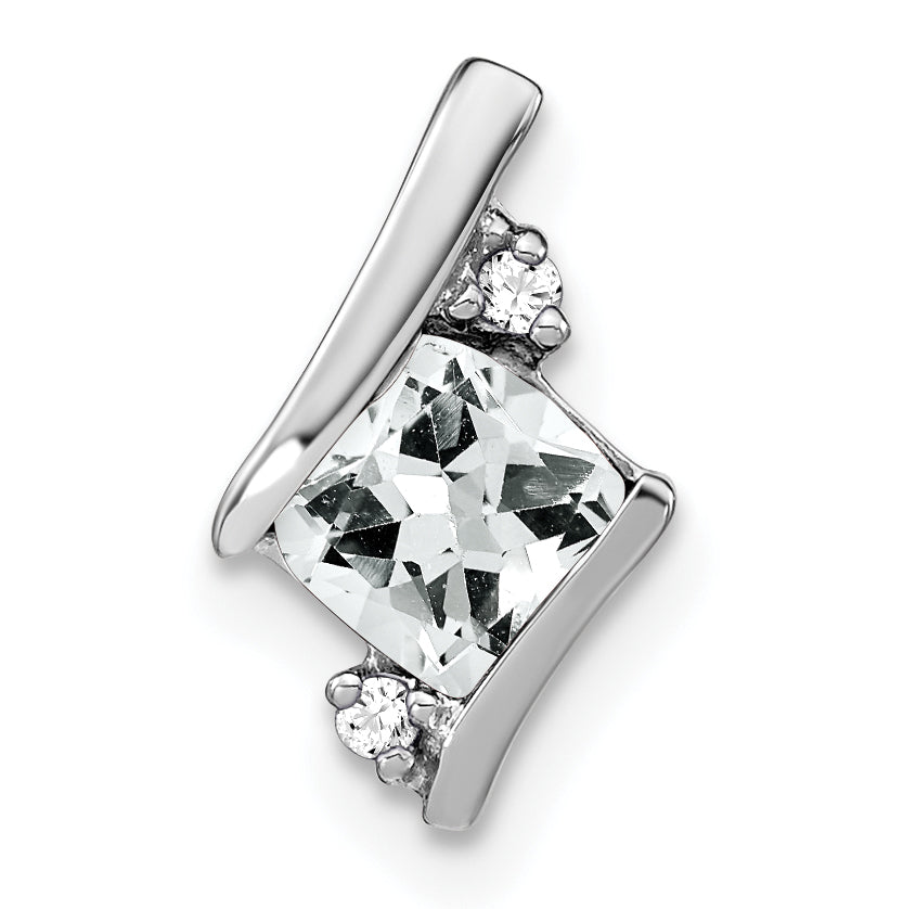 10K White Gold Cushion Topaz And Diamond Chain Slide