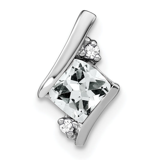 10K White Gold Cushion Topaz And Diamond Chain Slide