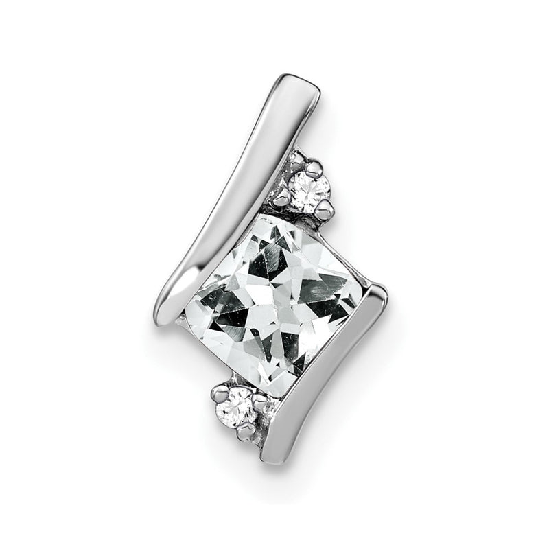 10K White Gold Cushion Topaz And Diamond Chain Slide