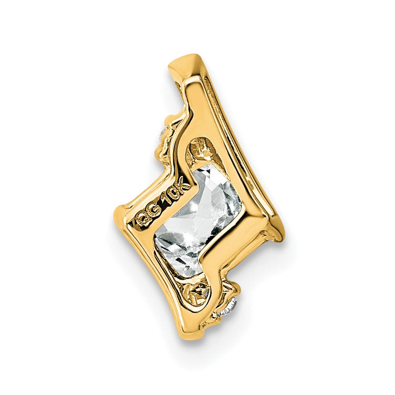 10K Yellow Gold Cushion White Topaz And Diamond Chain Slide