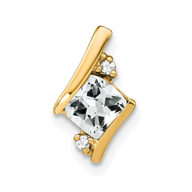 10K Yellow Gold Cushion White Topaz And Diamond Chain Slide
