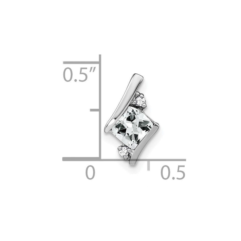 14K White Gold Cushion White Topaz and Diamond Chain Slide
