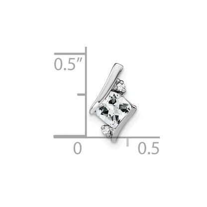 14K White Gold Cushion White Topaz and Diamond Chain Slide
