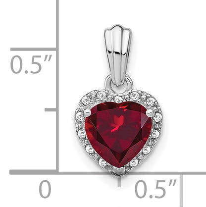 14k White Gold 1/15 Ct. Lab Grown Diamond VS/SI+ G+ and Lab Created Ruby Heart Pendant