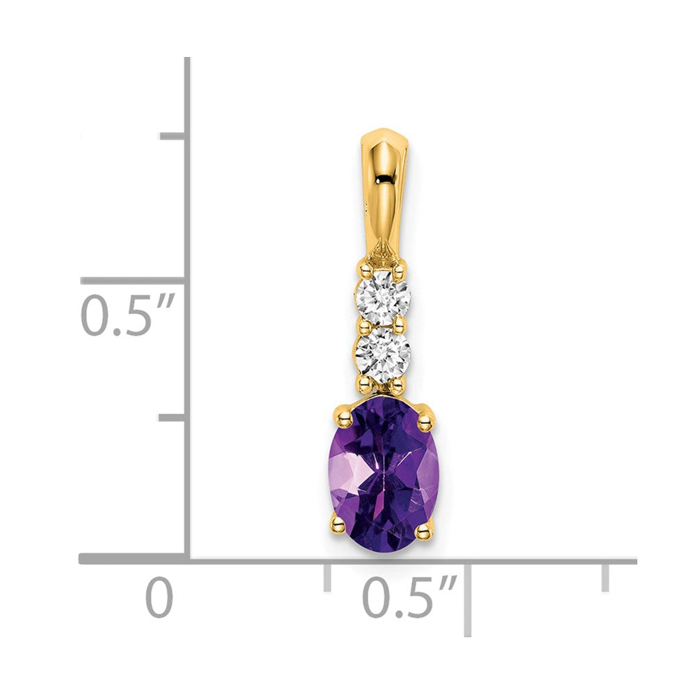 14K Yellow Gold Oval Amethyst and Diamond Pendant
