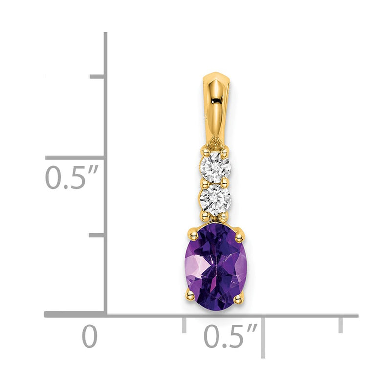 14K Yellow Gold Oval Amethyst and Diamond Pendant