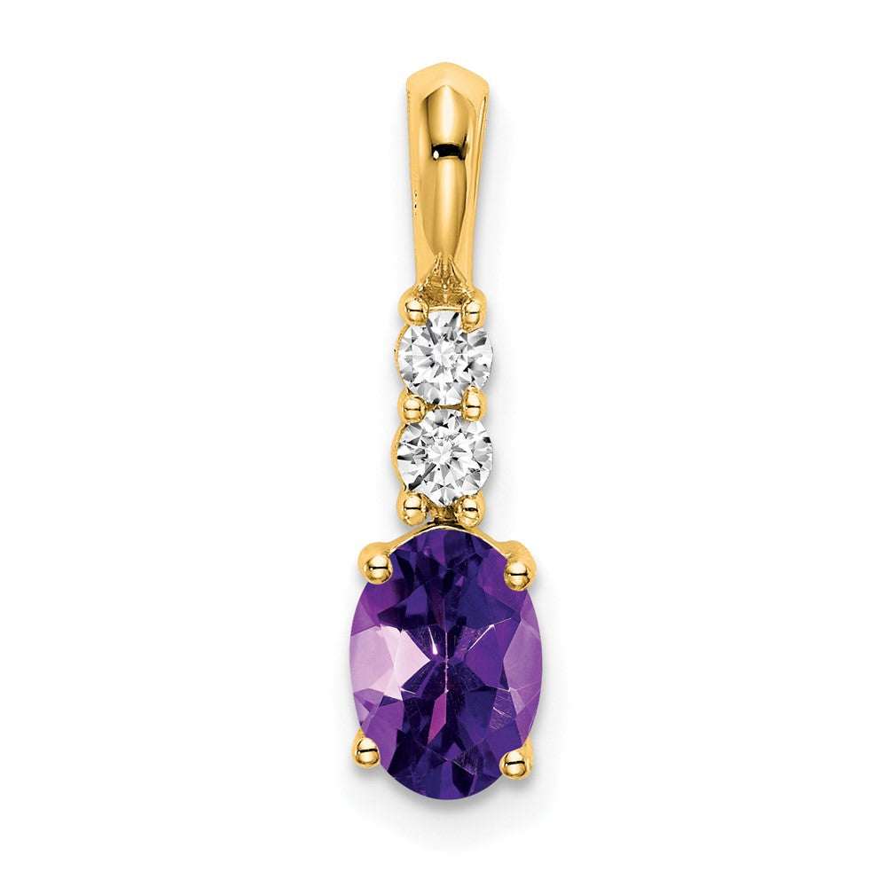 14K Yellow Gold Oval Amethyst and Diamond Pendant
