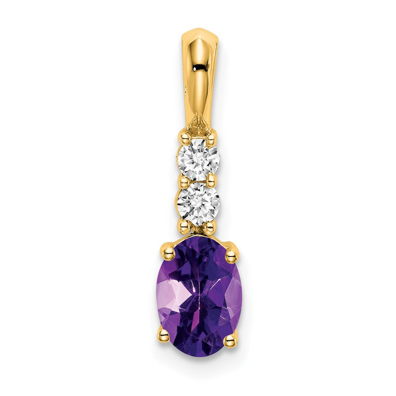 14K Yellow Gold Oval Amethyst and Diamond Pendant