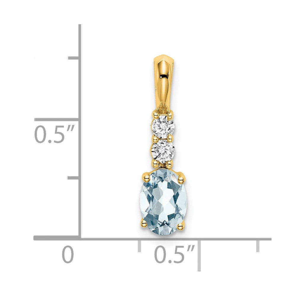14K Yellow Gold Oval Aquamarine and Diamond Pendant