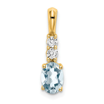14K Yellow Gold Oval Aquamarine and Diamond Pendant
